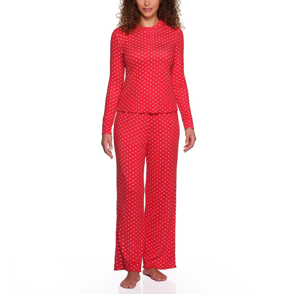 NWT Loft Women's 2-Piece Henley Pointelle Pajama Set Size XL Red